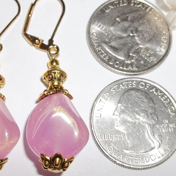 Pink & Gold Beaded Earrings Handmade NWT Set 5147 - Picture 8 of 8